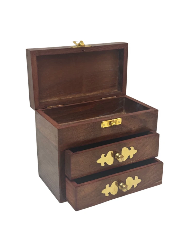 Spiritual Wooden Jewelry Box Yin Yang Carved Gift Keepsake Storage Drawers - Image 2 of 4