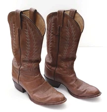 Tony Lama Cowboy Boots Men's Size 9 Brown Leather Classic Style #6616