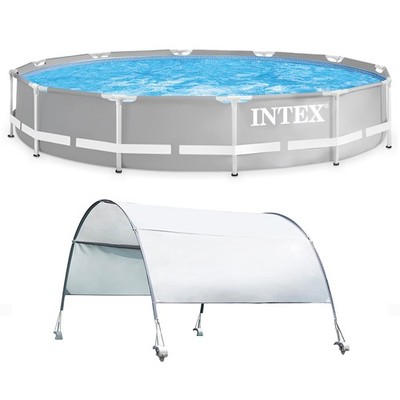 Intex 12ft x 30in Prism Metal Frame Above Ground Round Swimming Pool & Canopy