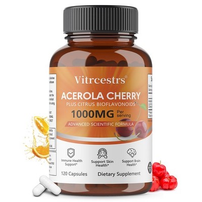 1000mg Acerola Cherry | Natural Wellness 30~120Capsules for Immune,Skin & Brain 