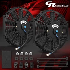 2 X UNIVERSAL SLIM 12"PULL/PUSH ELECTRIC RADIATOR COOLING FAN+MOUNTING KIT BLACK