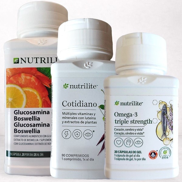 Nutrilite Amway Glucosamina con Boswellia + Cotidiano + Omega 3 Pack Bienestar