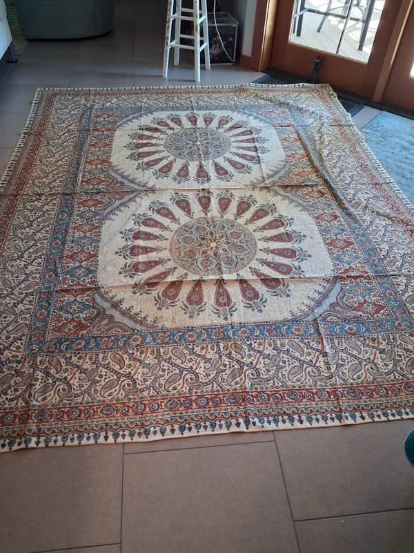 Vintage Isfahan Ghalamkar Persian Paisley Textile Block Printed 1950 280 x 220cm