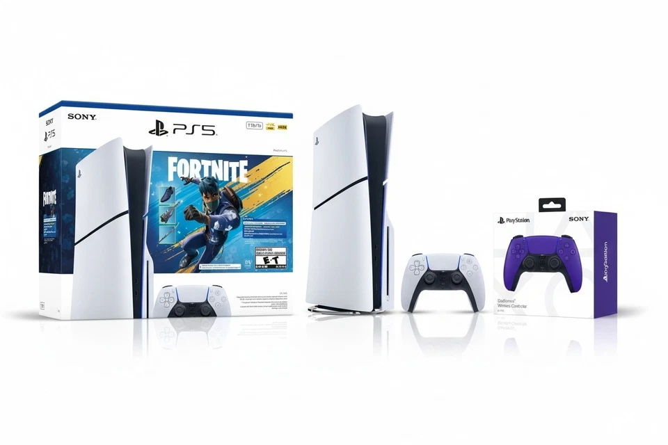 PS5 Slim 1TB Fortnite Bundle + PS5 DualSense Galactic Purple Controller