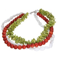 Halskette Silber 925 Sterling Jade Koralle Keshi-Perlen 45 Cm Mehrreihig Kette