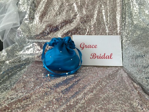 TURQUOISE PEARL DUCHESS SATIN DOLLY BAG MAID. PROM FLOWER GIRL *UK MADE/SELLER* - Picture 2 of 6