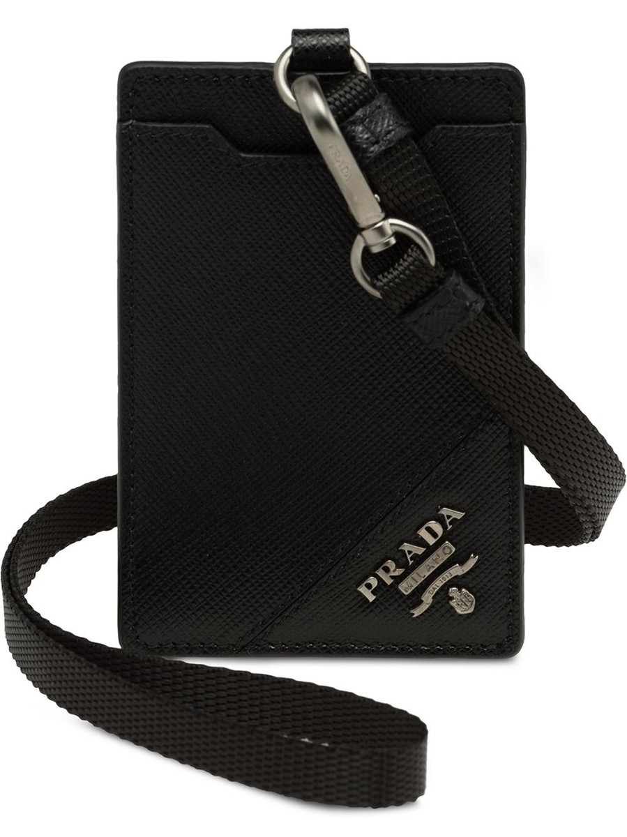 PRADA Saffiano Baltic Black Leather Badge Holder