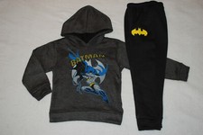 Boys Outfit BATMAN HOODIE SWEATSHIRT Dark Gray Pullover BLACK SWEAT PANTS Size 4