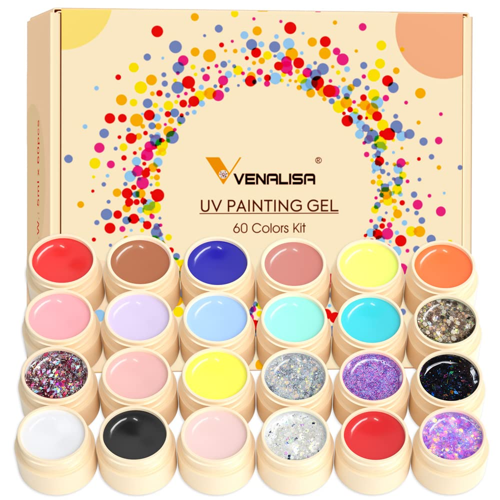 VENALISA Gel Paint for Nails Art Kit, 60 Colors Solid Gel Polish Set