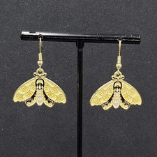 Moth Pierced Earrings Gold tone Yellow Black ...