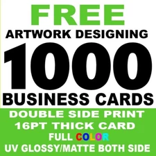 1000 Business Cards Full Color 2 Side Printing UV Coated-Free Design