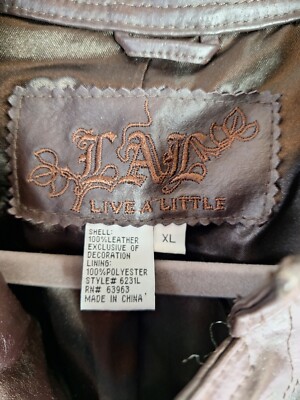 LAL Live A Little Woman's Brown Button Down Leather Jacket Size XL