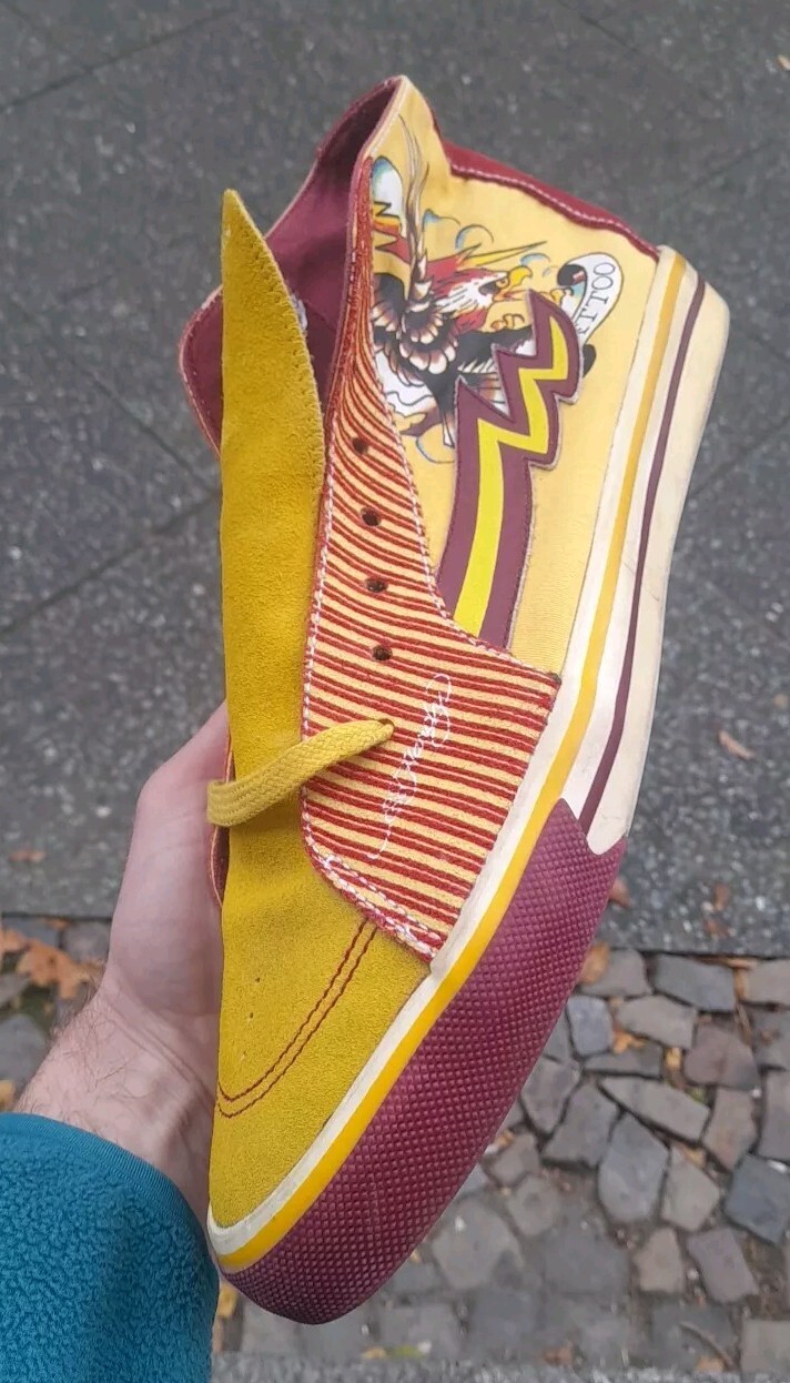 ED HARDY SCHUHE HI TOP TATTOO  US13 EU46 UK12 VINTAGE CANVAS Y2K RARE