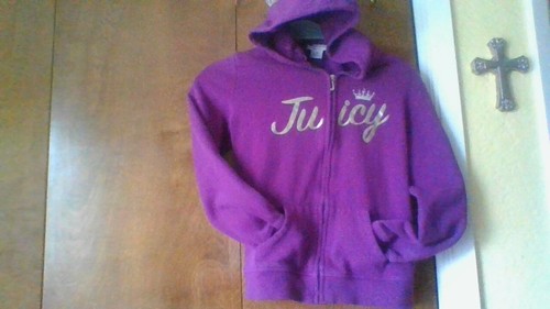 GOLD CROWN LOGO Juicy Couture Purple Hoodie Sweater Sz L 12/14 Zip Up GREAT COND - Picture 9 of 22