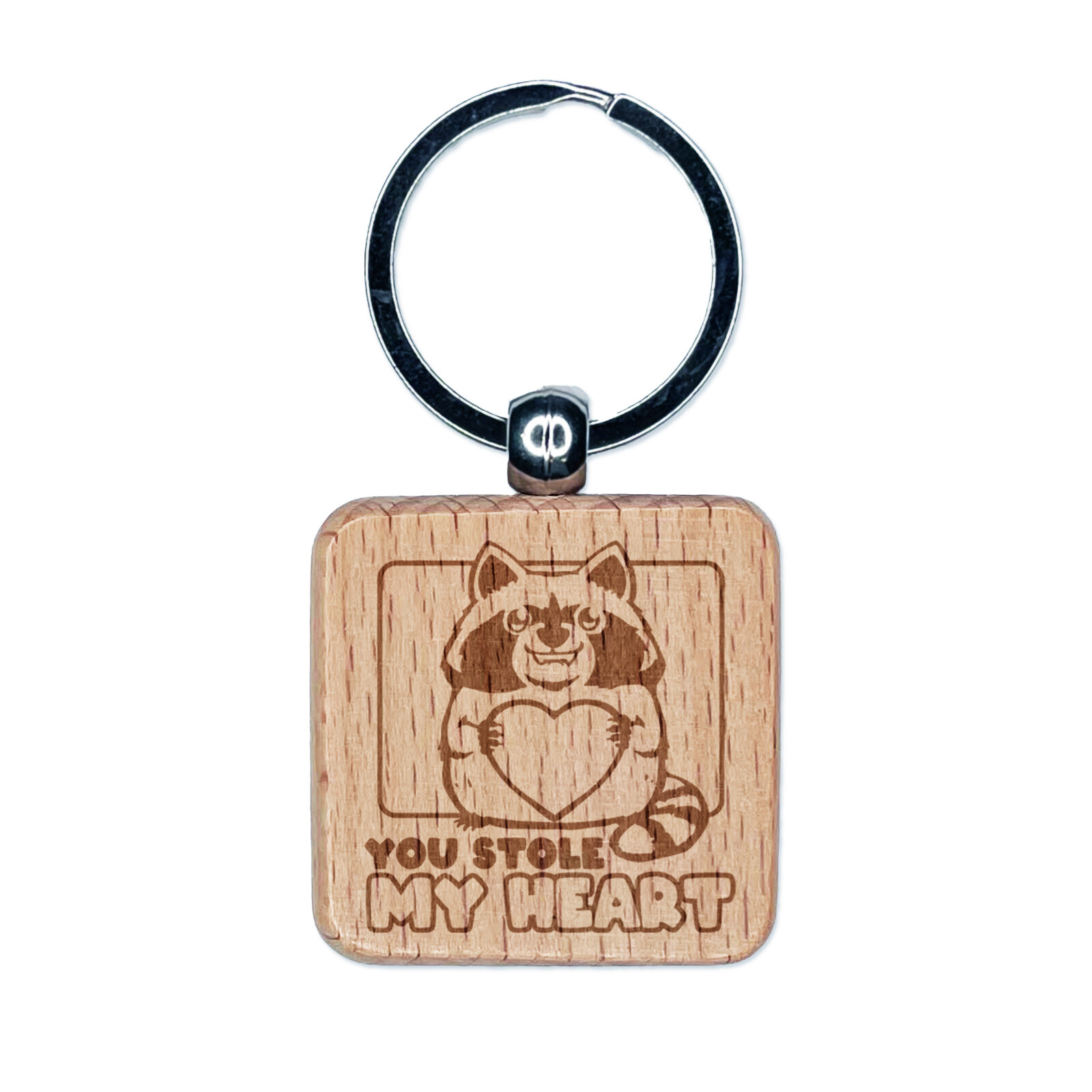 Raccoon Love Valentine's Day Engraved Wooden Heart Keychain