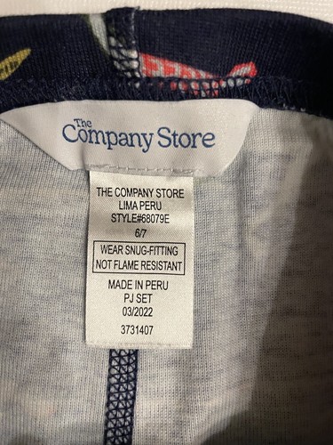 The Company Store Boys Pajama Set Dinosaurs Organic Cotton Sz 6-7 Top/Pants Peru - Picture 13 of 17