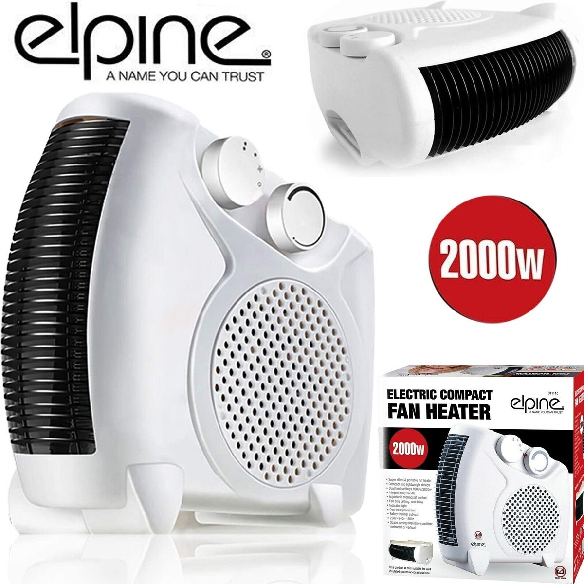 🔥Electric Heater Fan Warm Hot Cold Cool Air Compact Silent 2000W Elpine  Heat UK | eBay
