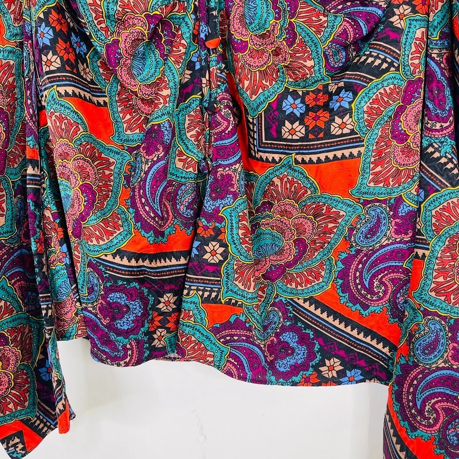 Blusa de seda Veronica Barba Mujer XS Talla 2 Top Botón Floral Paisley Manga abullonada Foto 4 de 4