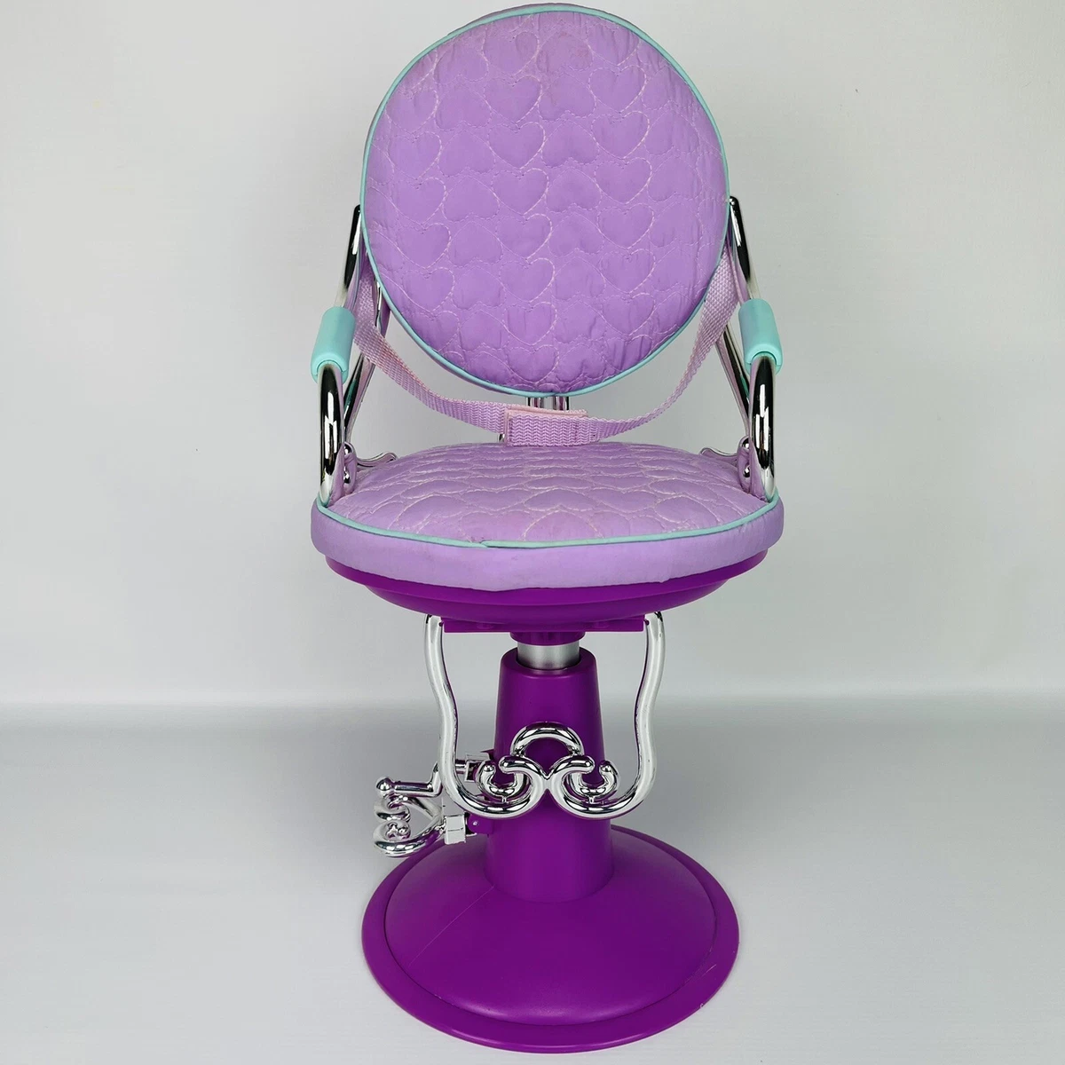 Our Generation Sitting Pretty Salon Chair Fits 18 Doll Purple Hearts Works