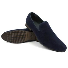 Mens Dress Shoes Navy Blue Suede Slip On Loafers Round Toe Modern By AZAR MAN   