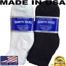 Creswell 6 Pairs Diabetic Ankle Socks White and Black 13-15 Size Made In USA