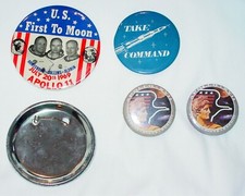 4 VINTAGE 1960'S / 1970'S NASA APOLLO 11, APOLLO 17, & TAKE COMMAND BUTTONS