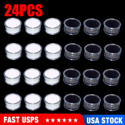 24Pc Small Loose Diamond Gemstone Display Box Round Jewelry Show Box Case Conta^