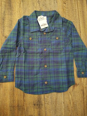 Crazy 8 Baby Button Down Collared Dress Shirt 18/24 Month Blue Green Brand New