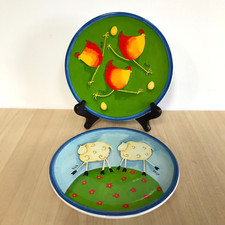 Farmyard Animal Decorative Wall Plates x 2 Sheep & Chicken M&S Vintage 18cm