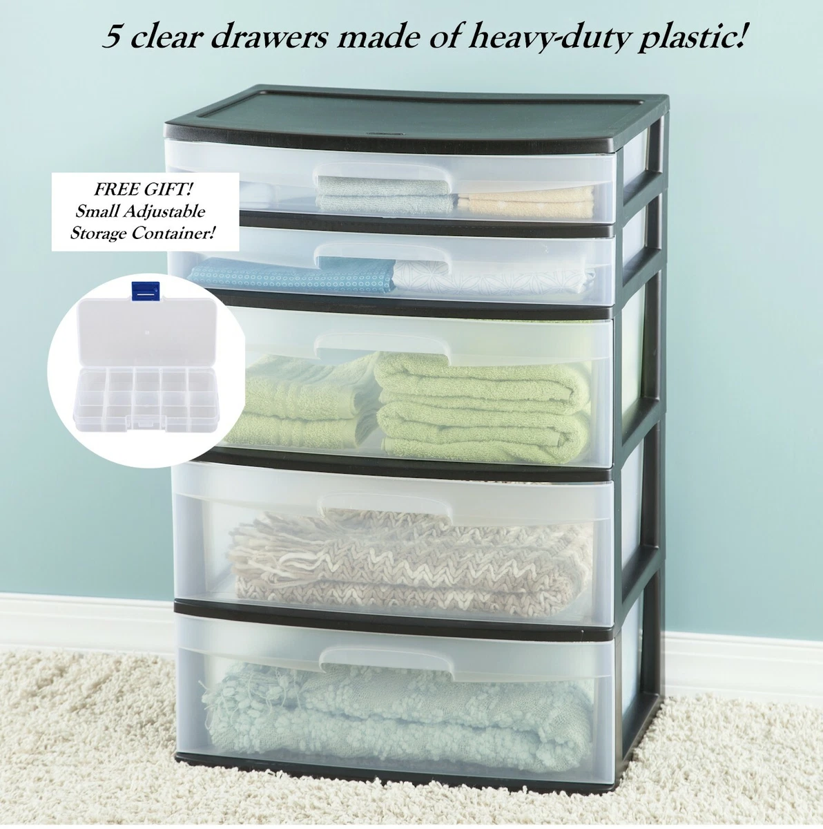 Heavy Duty Plastic 5 Drawer Storage Unit Cabinet Garage Office