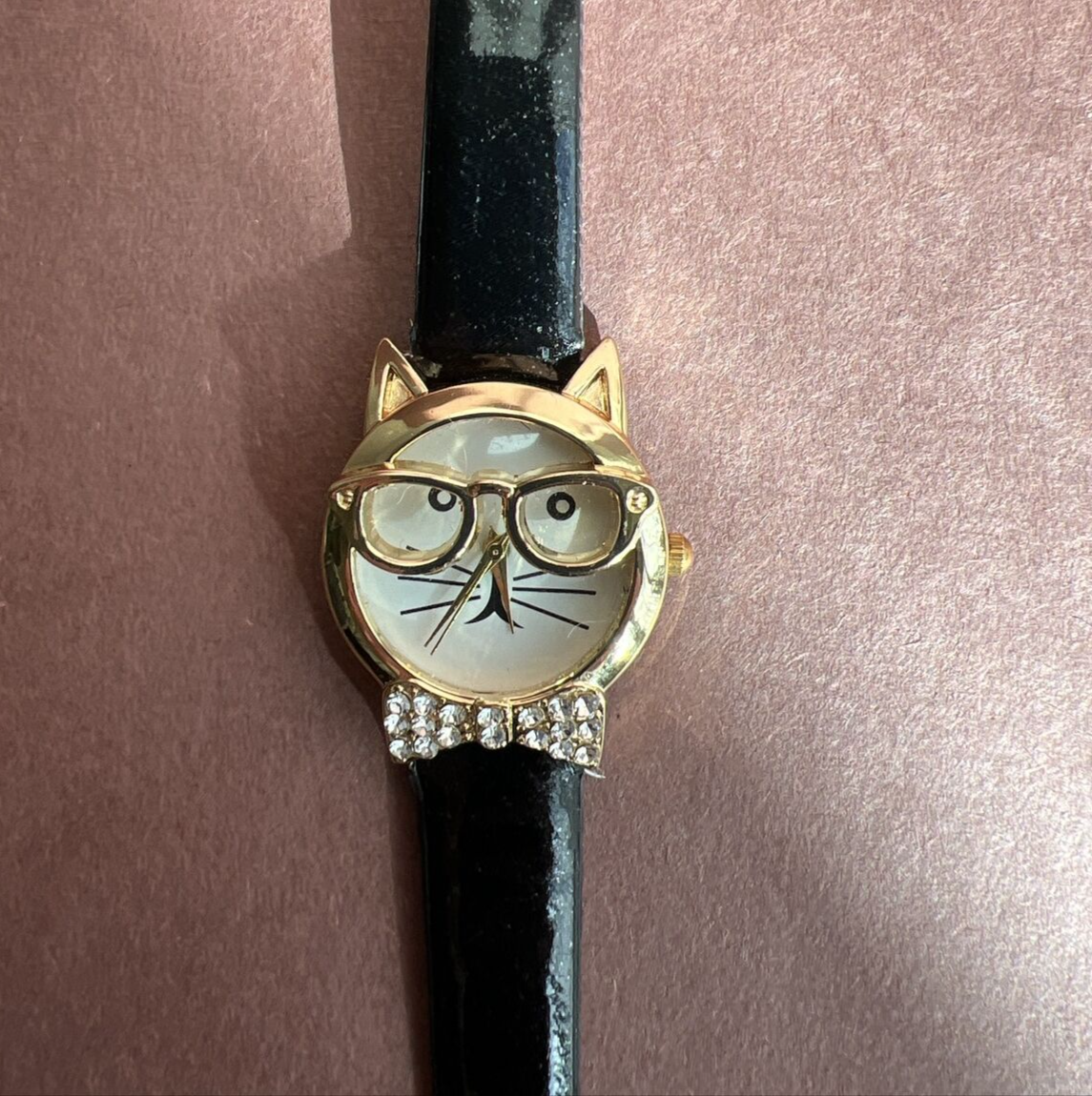 Unbranded Pave Crystal Rhinestones Hidden Face Cat Watch Genuine Leather Band s-l400.jpg main image 2