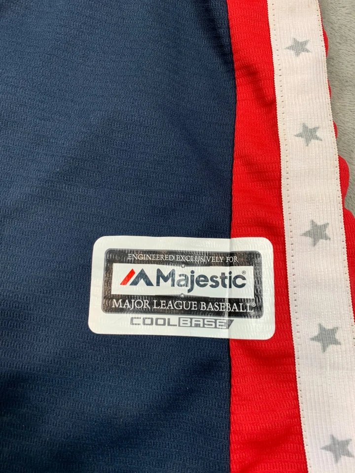 Camiseta Mike Trout #27 Juvenil Grande Azul Rojo MLB All-Star Majestic Cool Base Foto 4 de 4