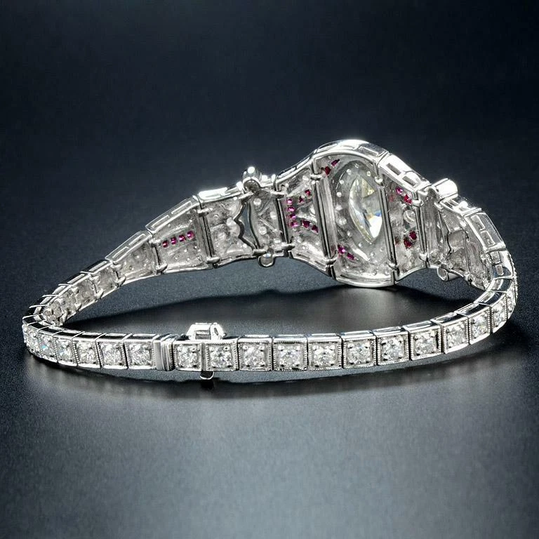 Art Deco Marquise Diamond 8.95 Carat Ruby French Cut Style Diamond Bracelet  - Image 3 of 4