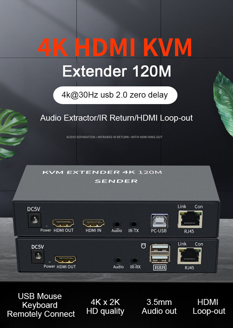4K HDMI Extender Over CAT6/7 RJ45 4K@30Hz Up To 130