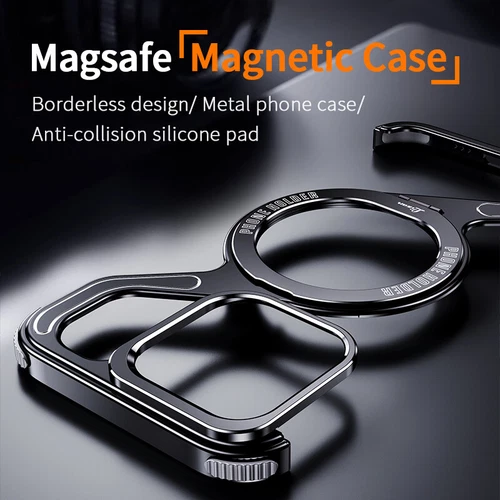 For iPhone 16 15 Pro Max 14 Metal Rugged Magsafe Magnetic Frameless Case Cover - Picture 6 of 21