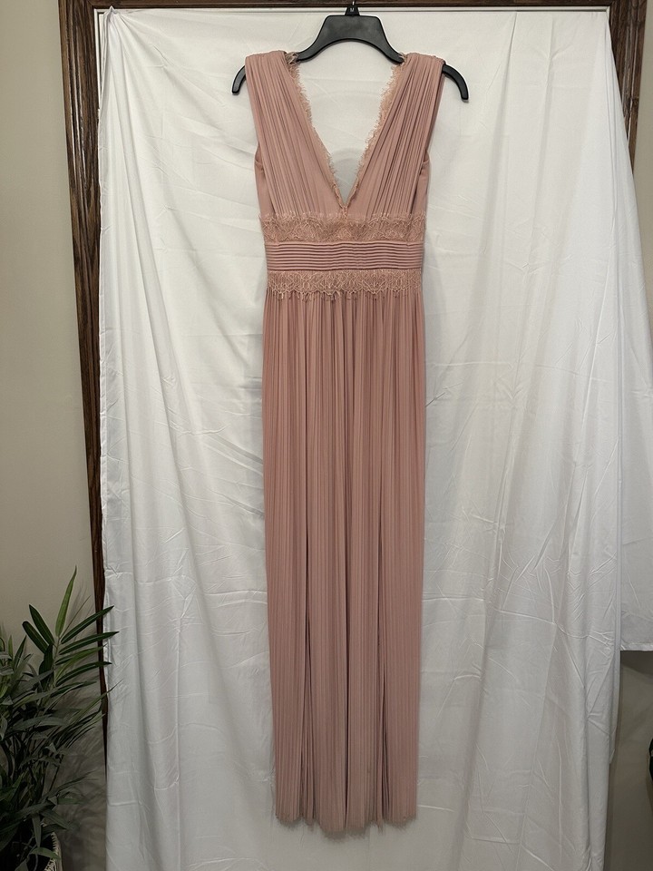 ASOS Pleated Pink Dusty Rose V Neck Sleeveless Double Slit Maxi Dress