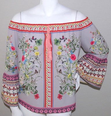 Haut Femme à Manches Ballon Et épaules Dénudées Umgee Plus - Taille XL/1XL, Imprimé Floral, Menthe - Neuf Sans étiquettes