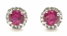 Sterling Silver Faceted Round Pink Tourmaline CZ Halo Petite Stud Post Earrings