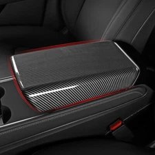 Carbon Fiber Interior Armrest Box Decor Cover Trim For Tesla Model Y 2020-2022