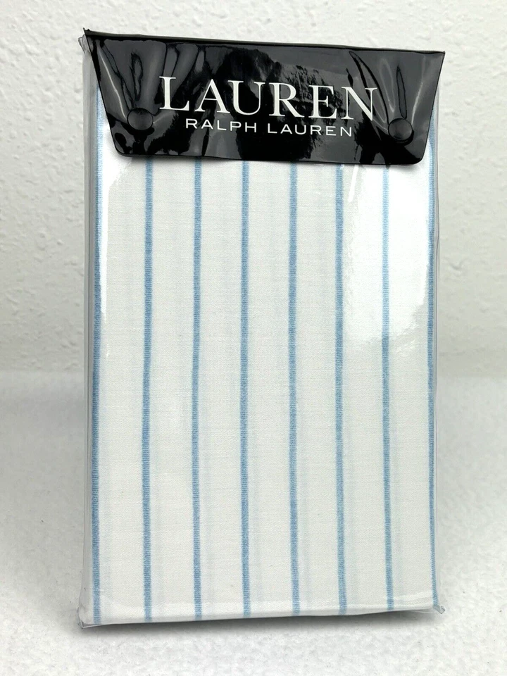 RALPH LAUREN KING Spencer Stripe Sateen Pillowcases Aqua Blue 100% Cotton - Image 4 of 4