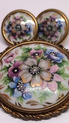 Vintage Schmuck Konvolut Limoges Frankreich. Brosche + Ohrringe