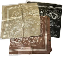 VANLINKER Vintage Bandannas (Lot of 3) 27.5” Silk / Satin Head Scarf NEW