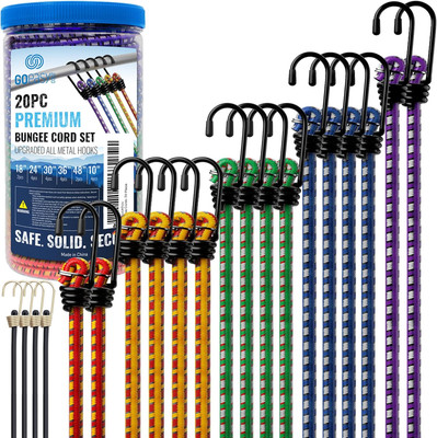 GOEASY0312 Premium Bungee Cords Heavy Duty - 20 Pcs Bungee Cords with Hooks in a