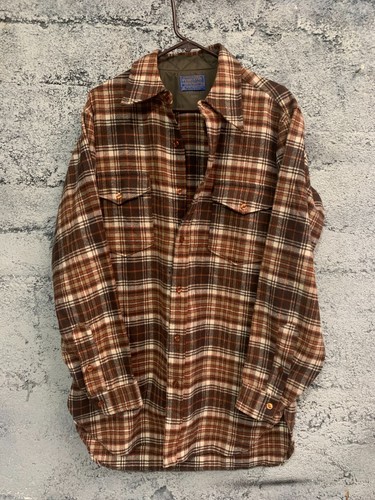 Vintage Pendleton Shirt Mens 16.5 LONG Flannel Brown Plaid Virgin Wool USA Holes - Picture 11 of 12