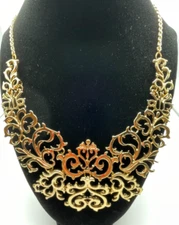 Charming Charlie Elegant Gold Tone Scroll Work Collar Necklace Hypo-Allergenic