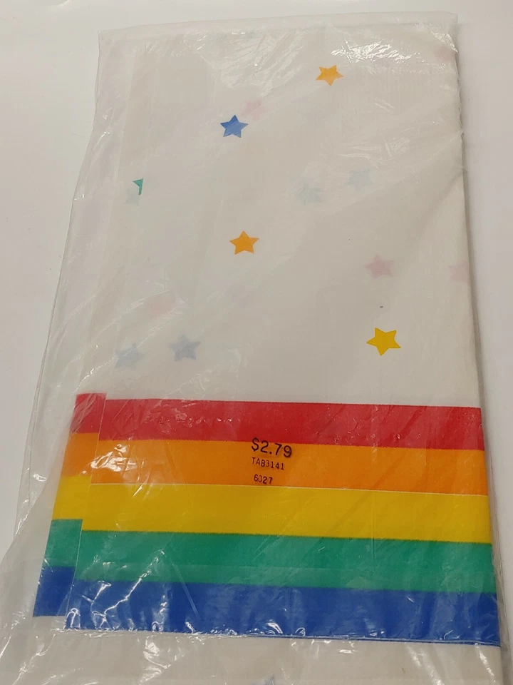 Vtg Hallmark Rainbow & Stars Table Cover All Over Design 54"x 102" made in USA - Image 4 of 4