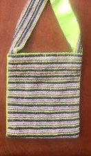 Contemporary Silk Lined Seed Bead Purse  Multicolor  Handle Drop 14  x 6  Wide