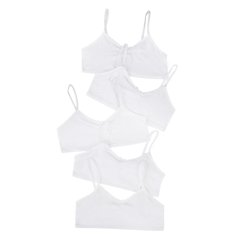 PARADISE MÄDCHEN CROP BH OBERTEILE 5ER PACK UNI WEISS BAUMWOLLE BACK TO SCHOOL ESSENTIALS NEU