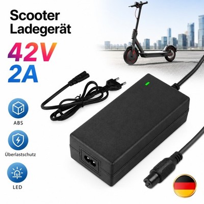 E Scooter Ladegerät 42V 2A Netzteil 3-Pin für Elektroroller Lithium Akku mit LED