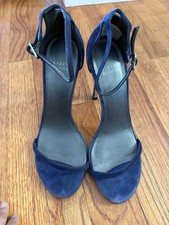 Stuart Weitzman "Nudist" ankle-strap 5  heel sandals shoes blue suede 9 / 9.5